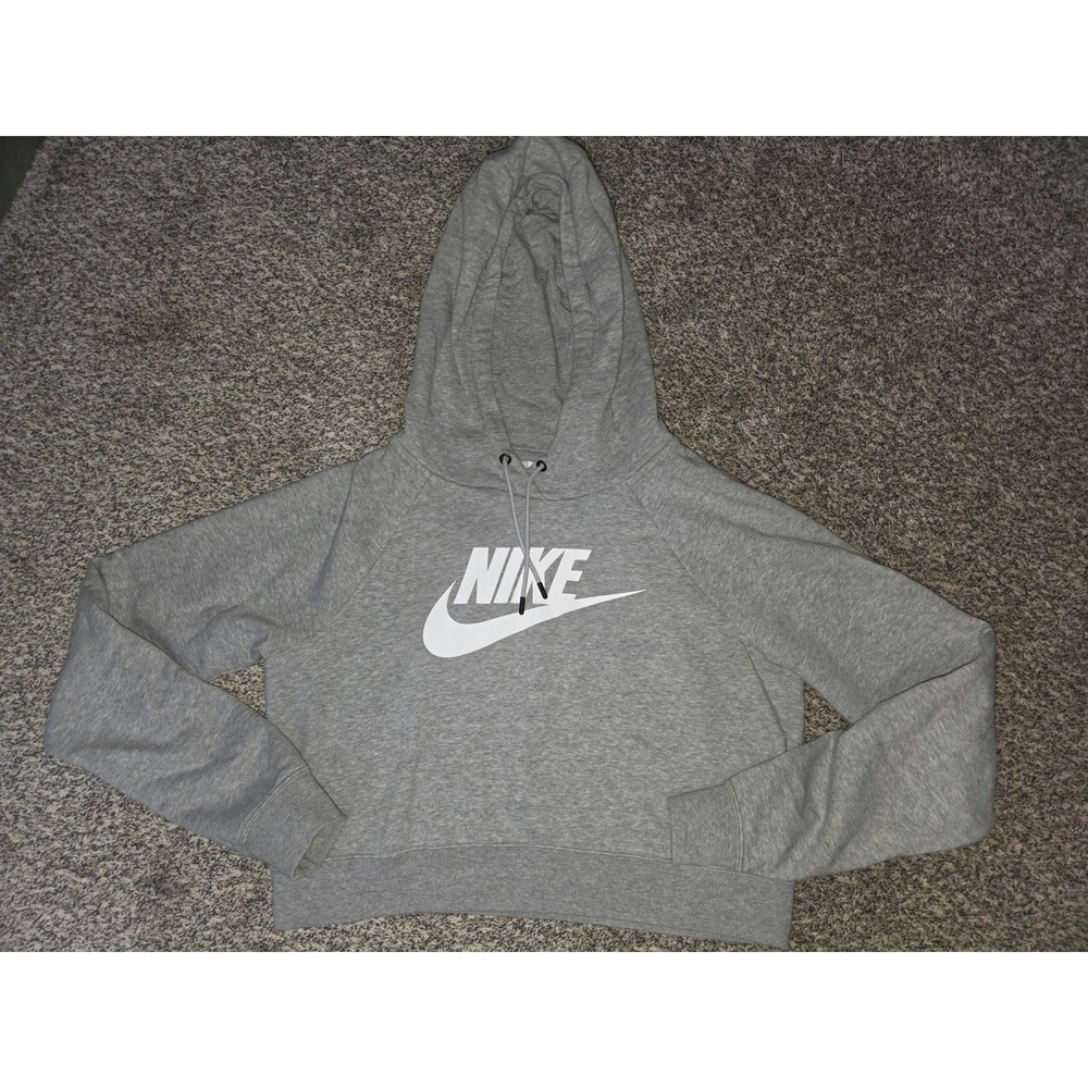 Nike Sportswear Essential Women Cropped Hoodie Gray Fleece Futura Logo Small